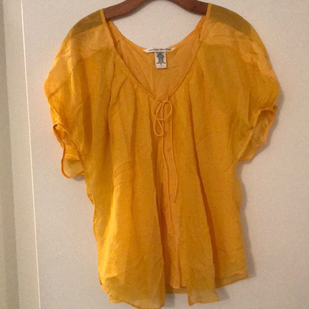 DVF size 10 goldenrod silk blouse with tie